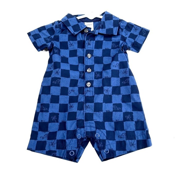 CARTER'S Checkerboard Blue and Navy Romper Newborn - Picture 1 of 4
